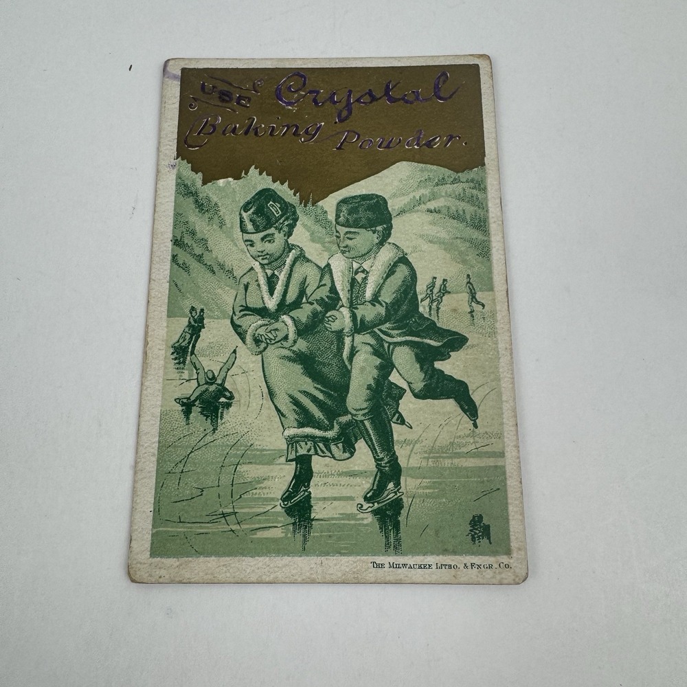 VTG Victorian Ice Skating Trade Card Crystal Baking Powder Cincinnati 1882